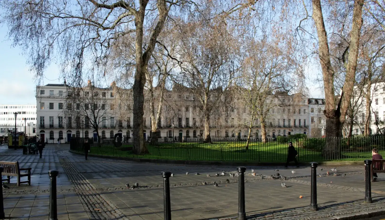 Fitzroy Square garden and Georgian terraces in Fitzrovia, London