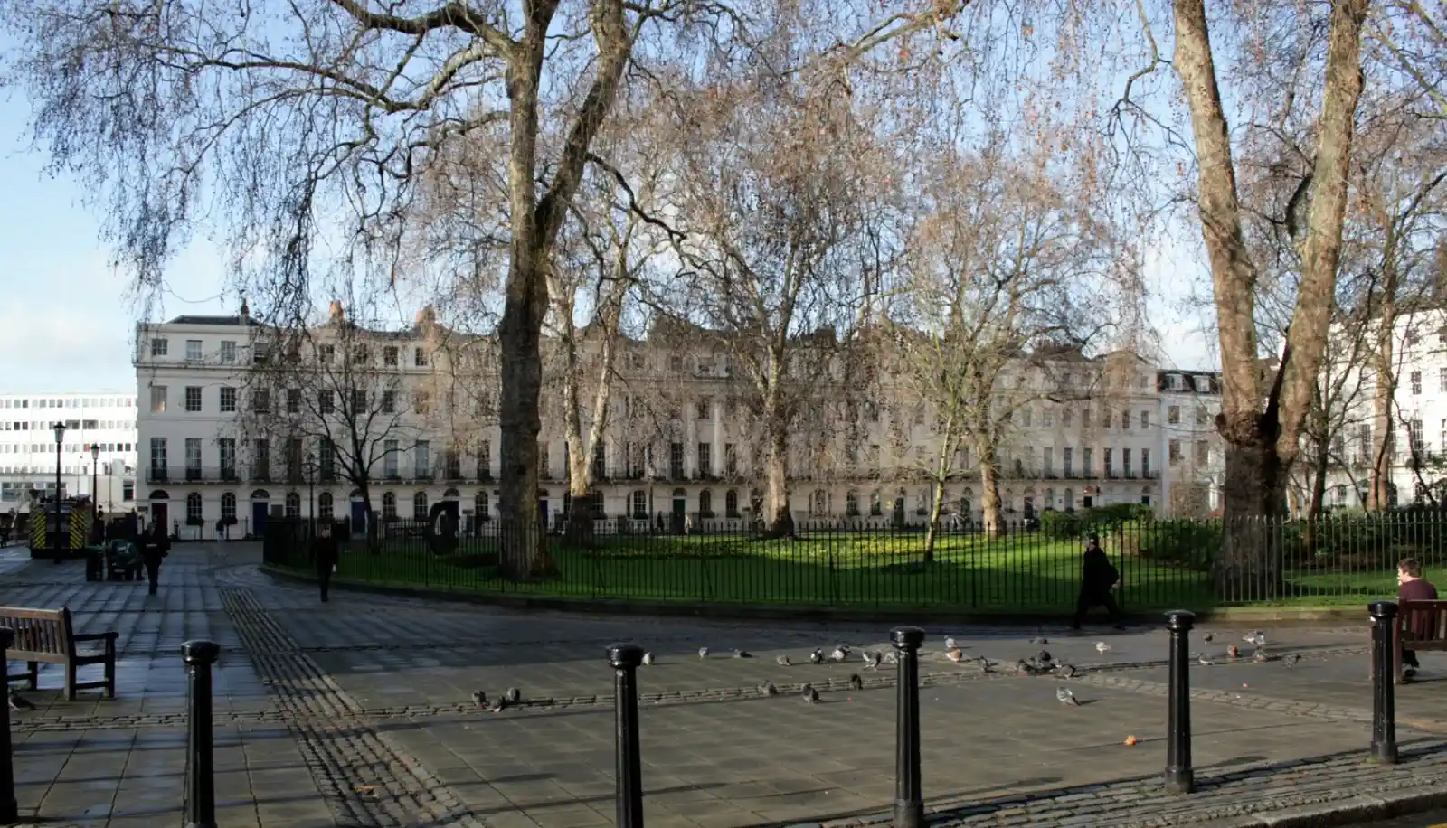 Fitzroy Square garden and Georgian terraces in Fitzrovia, London