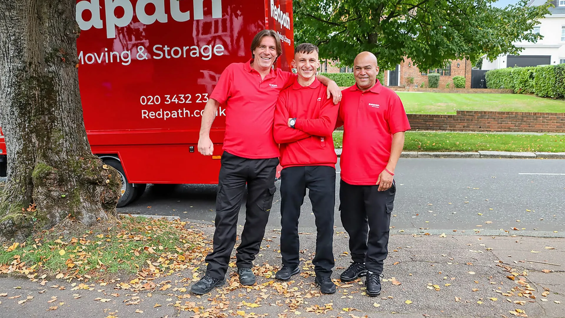 Redpath international removals team preparing an overseas shipment in London