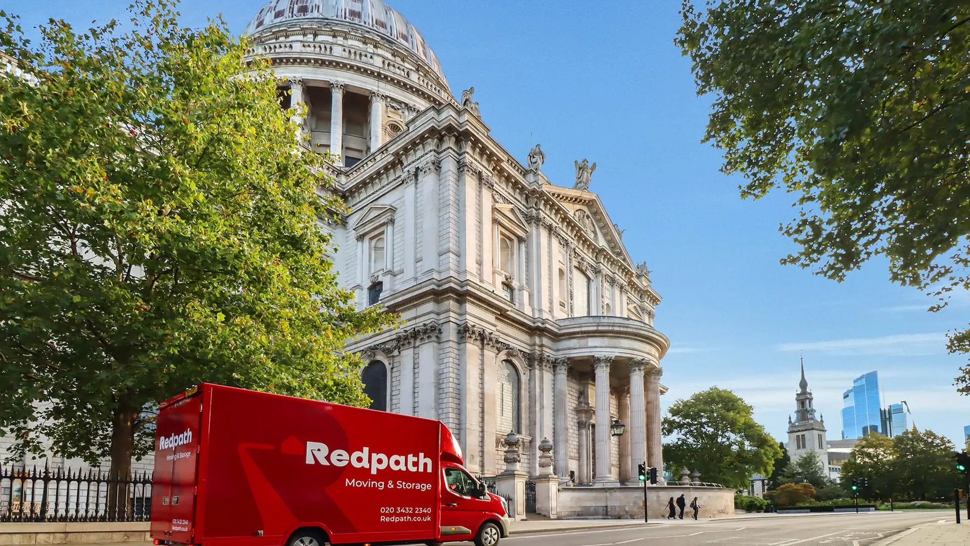 Redpath export packing team in a truck around St Paul Cathedral in London